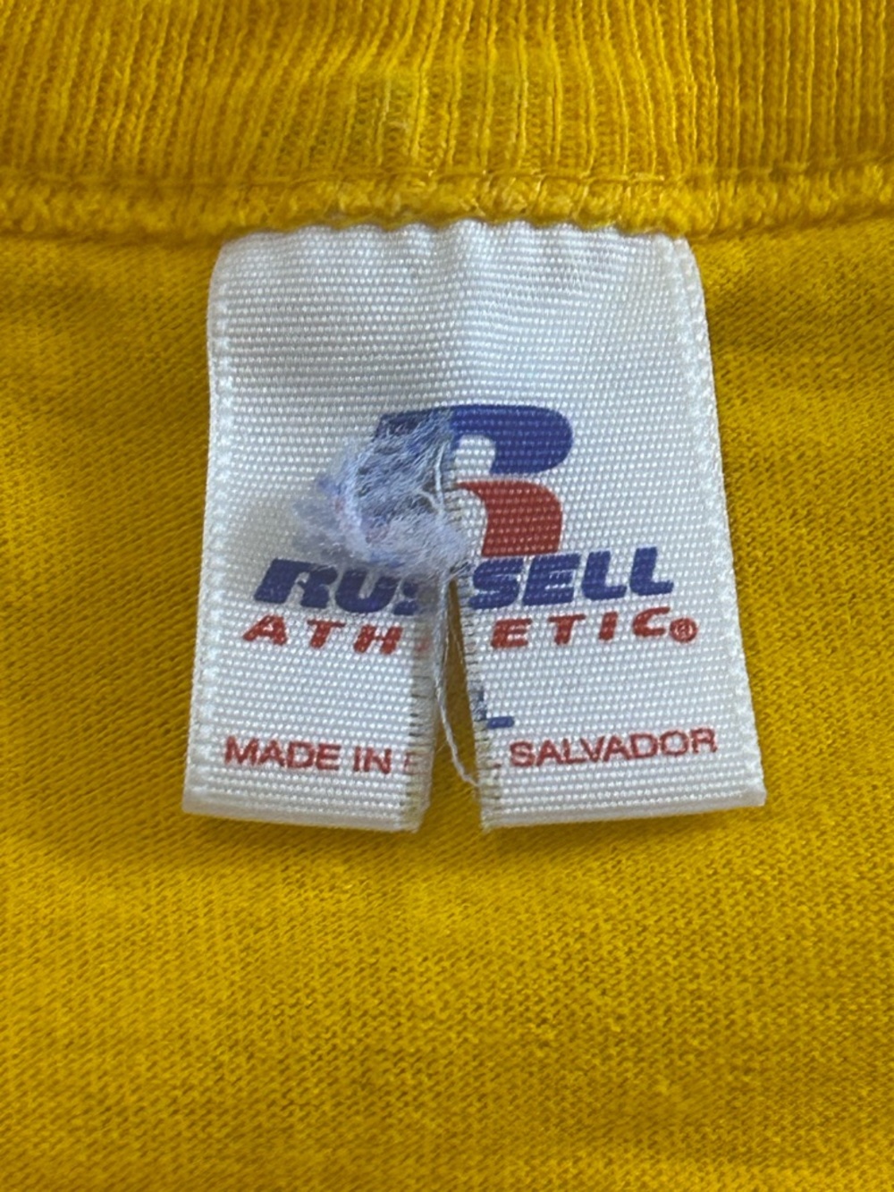 Vintage Yellow Russell Athletic Script Logo Shirt Mens Crewneck Short Sleeve Tee - Picture 6 of 9